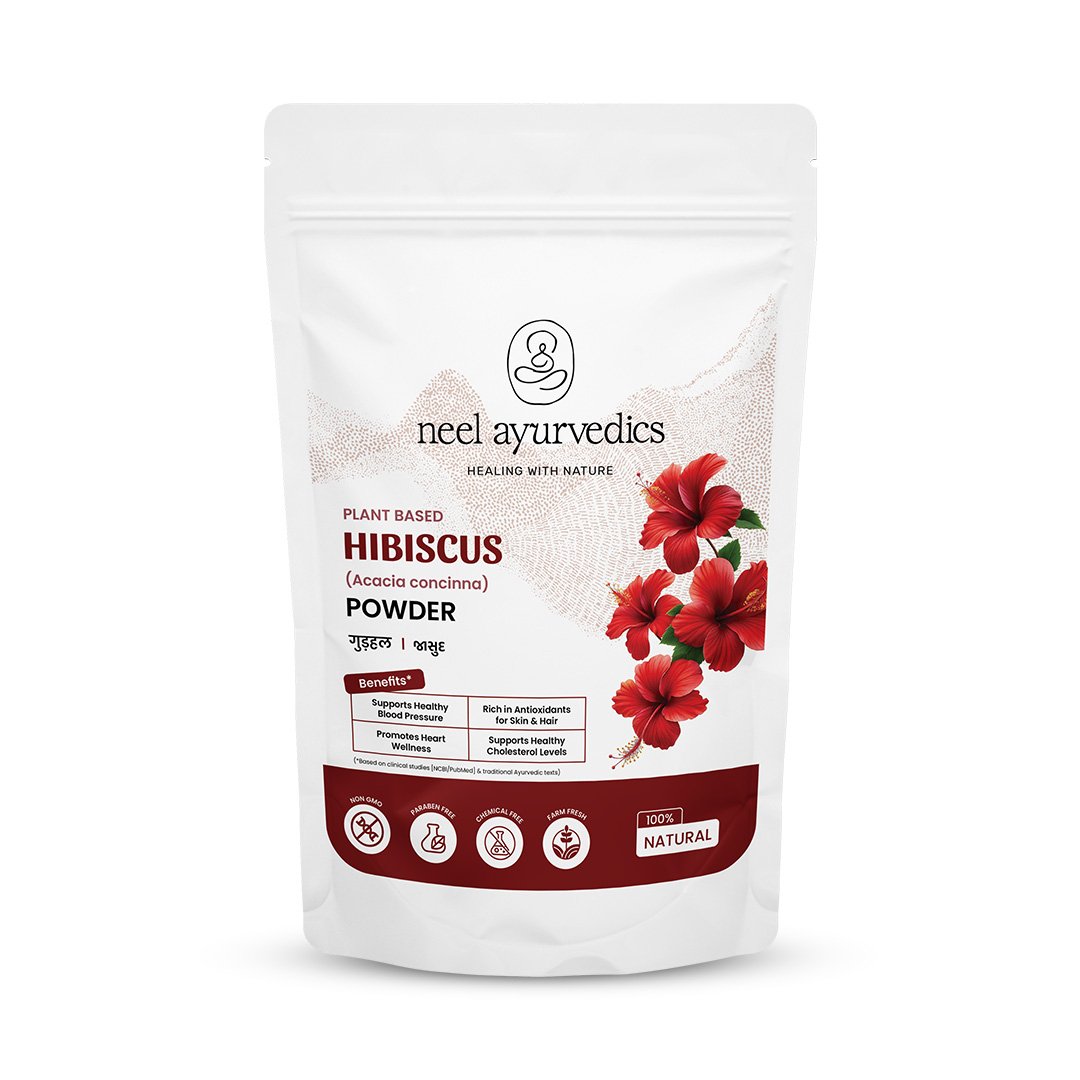 1 Jasud (hibiscus) Powder Mockup Neel Ayurvedics Jasud Phool Churna